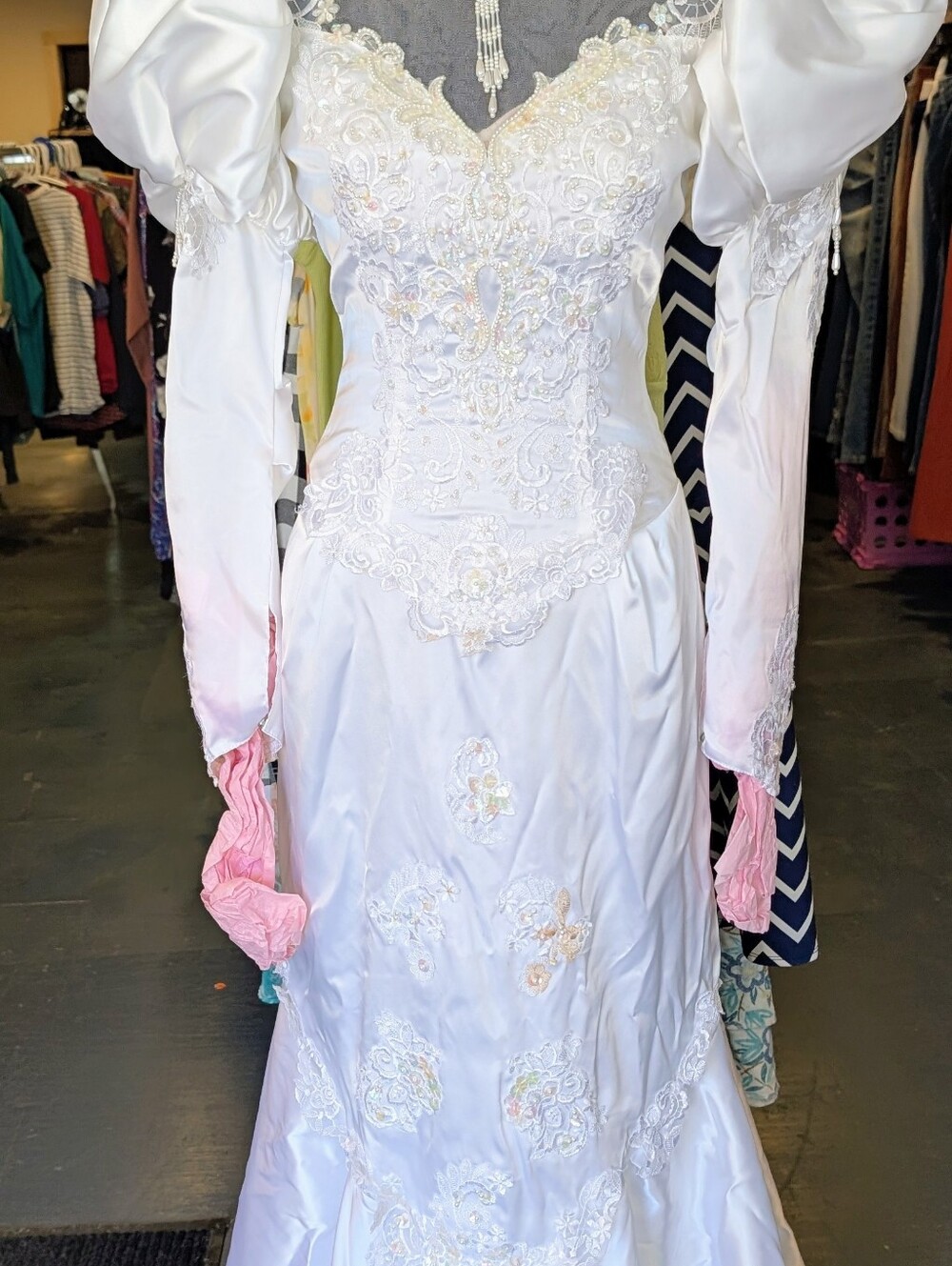White Embroidered Long Sleeve Bridal Dress